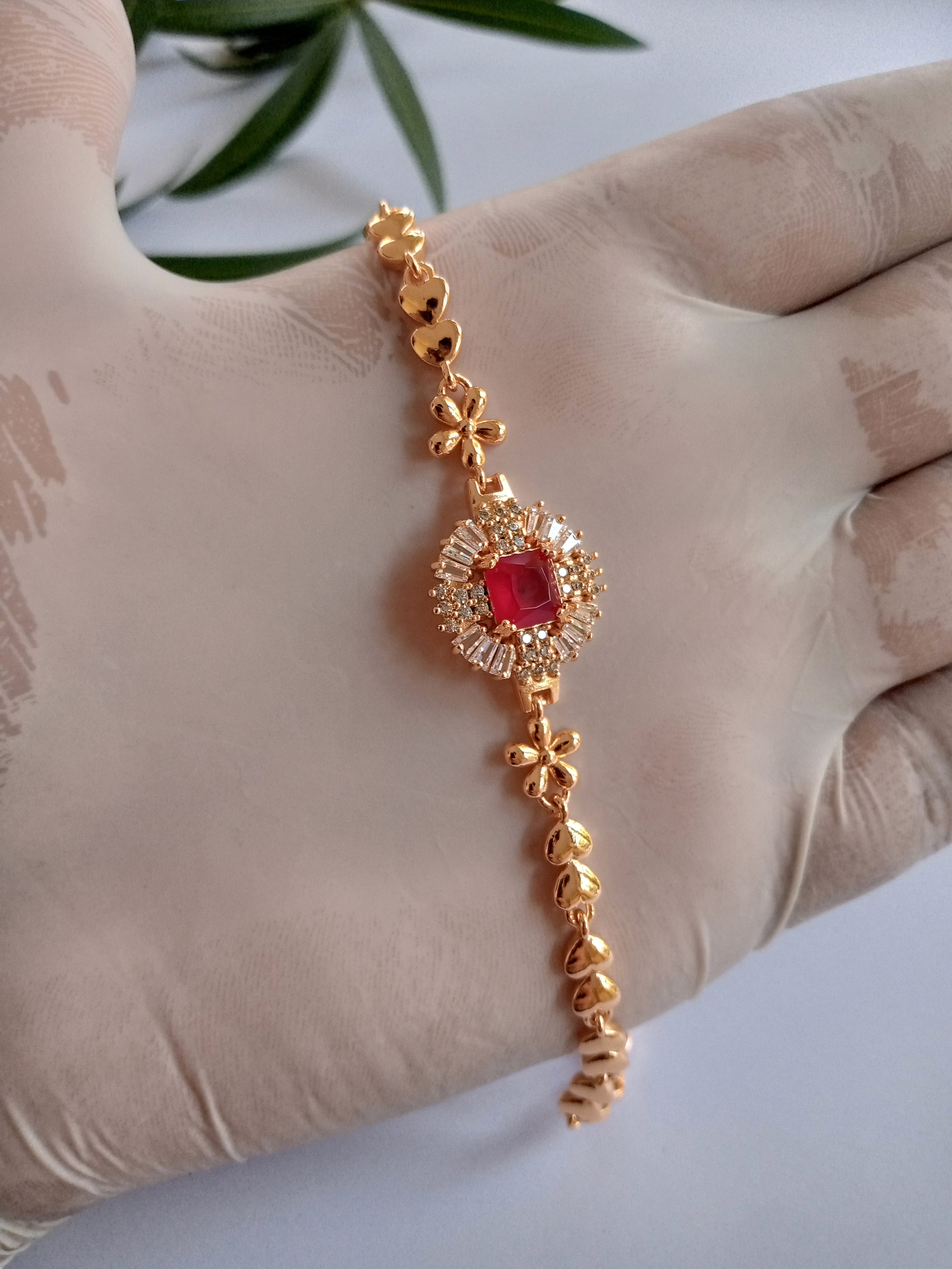 golden red stone Bracelet-7789